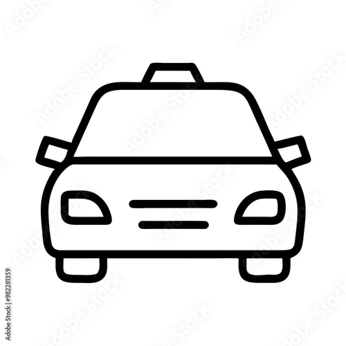 Minimalist Black Line Taxi Icon from Front View in Urban Transport Concept