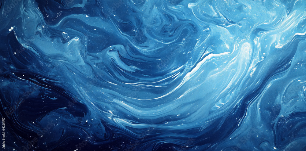 Abstract fluid art in blue and white tones with wave-like patterns. Fluid painting design for wallpaper, poster, and print Abstract fluid art in blue and white tones with wave-like patterns. Fluid painting design for wallpaper, poster, and print