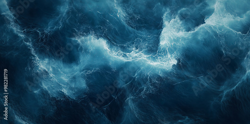 A striking abstract background of dark blue water texture with dynamic ocean waves, showcasing fluid motion and energy, perfect for design or creative projects