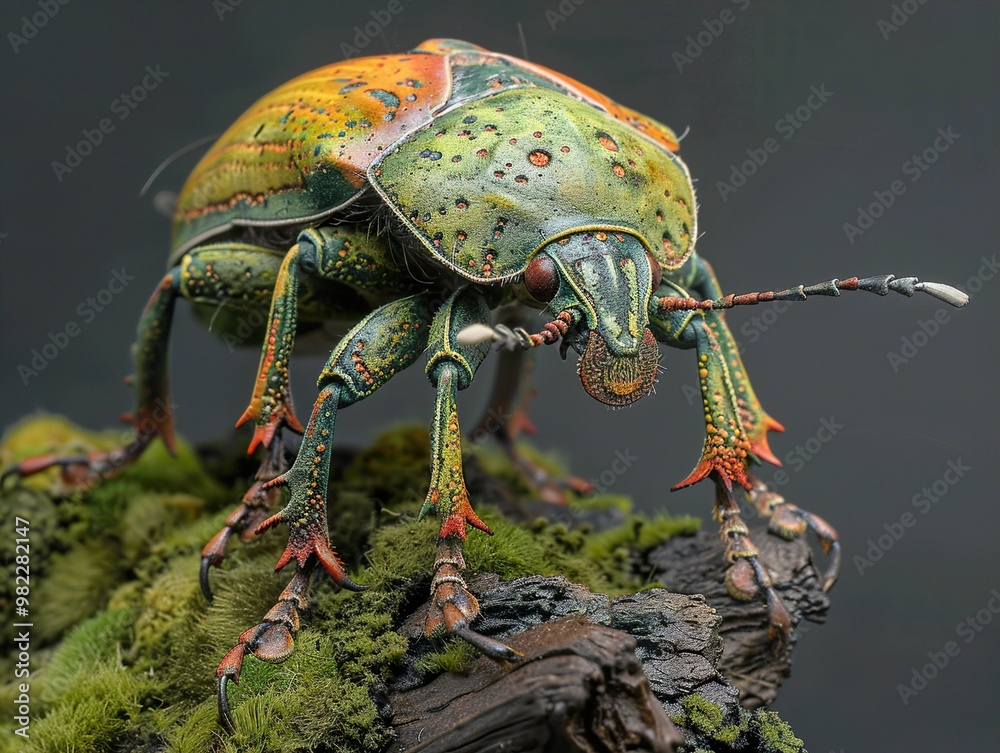 Vibrant Green Beetle on Mossy Log - Macro Photography Vibrant Green Beetle on Mossy Log - Macro Photography