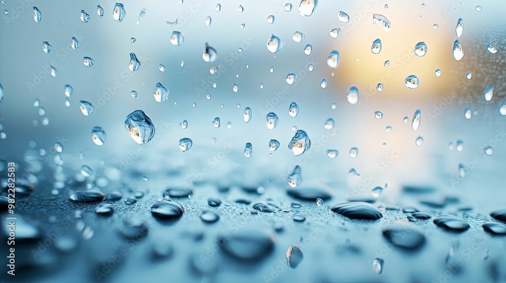 Water droplets falling and resting on a surface Water droplets falling and resting on a surface