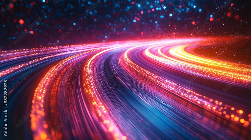 Abstract Curved Lines of Glowing Light With Red, Orange, and Blue Hues Abstract Curved Lines of Glowing Light With Red, Orange, and Blue Hues