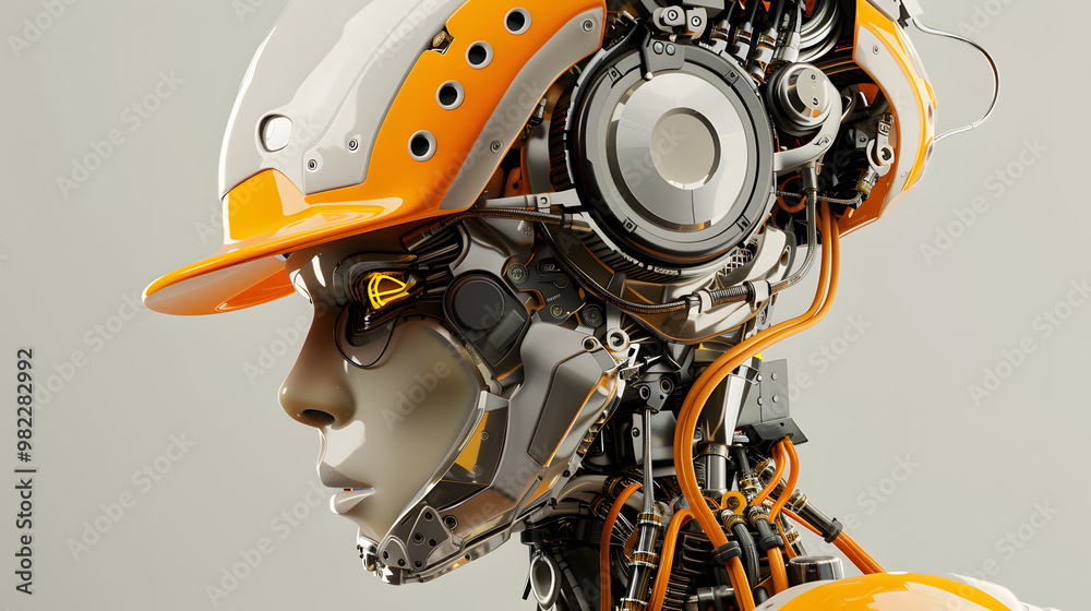 Fototapeta premium The robot, the android, is ready to perform work functions. AI Generated