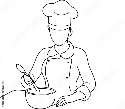 Minimalist Line Art of Chefs Preparing Food - Elegant Vector Illustrations of Cooking and Culinary Work for Restaurant Branding, Recipe Books, and Kitchen-Themed Designs Highlighting Professional Chef