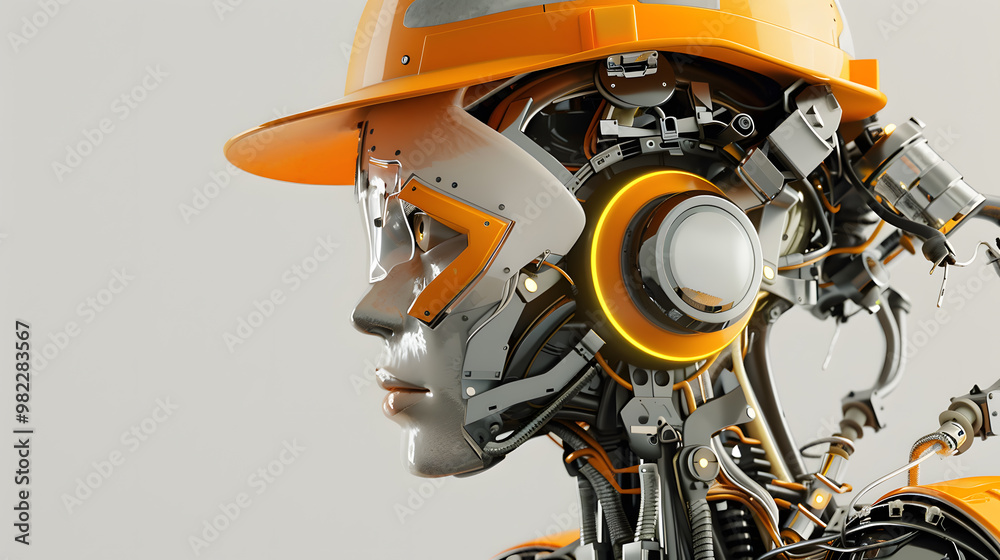 Fototapeta premium The robot, the android, is ready to perform work functions. AI Generated