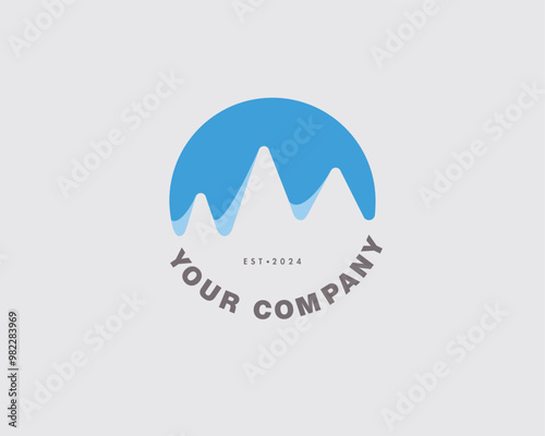 Snowy mountain peak logo template. Snowy mountain vector graphic symbol illustration isolated on light background. Snowy mountain peak logo template for ski resort, ski sport business.