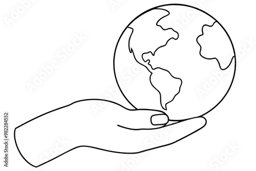 line drawing of a hand holding a glob illustration 