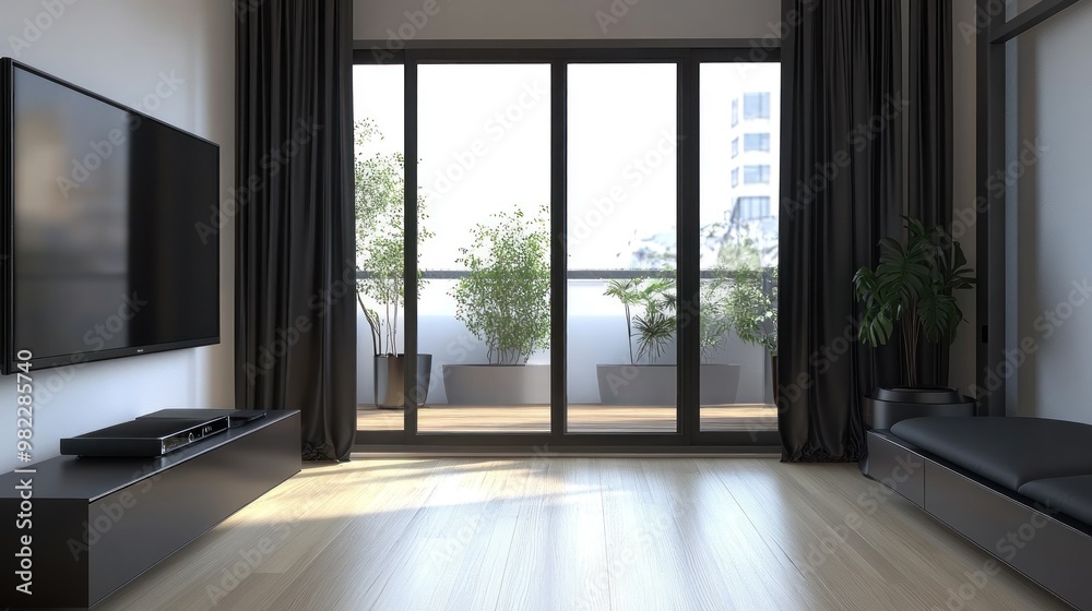 Fototapeta premium Modern Living Room with Balcony View