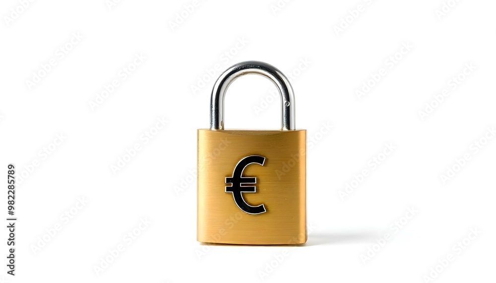 Padlock with a € euro sign representing financial security and protection isolated on a white background Padlock with a € euro sign representing financial security and protection isolated on a white background