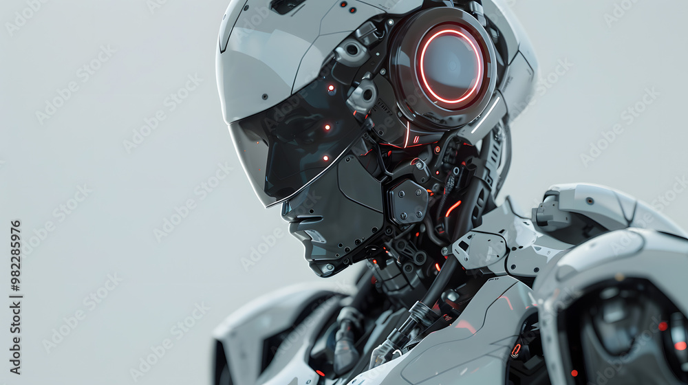 Fototapeta premium The robot, the android, is ready to perform work functions. AI Generated