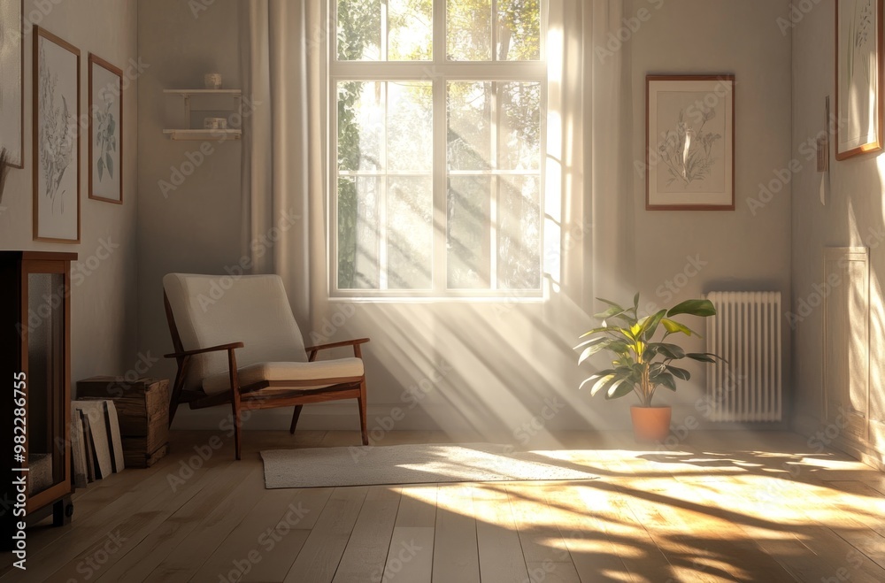 Sunlight Streaming Through a Window in a Cozy Living Room Sunlight Streaming Through a Window in a Cozy Living Room