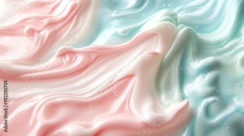 Swirling Pink, White, and Blue Cream with Air Bubbles photo