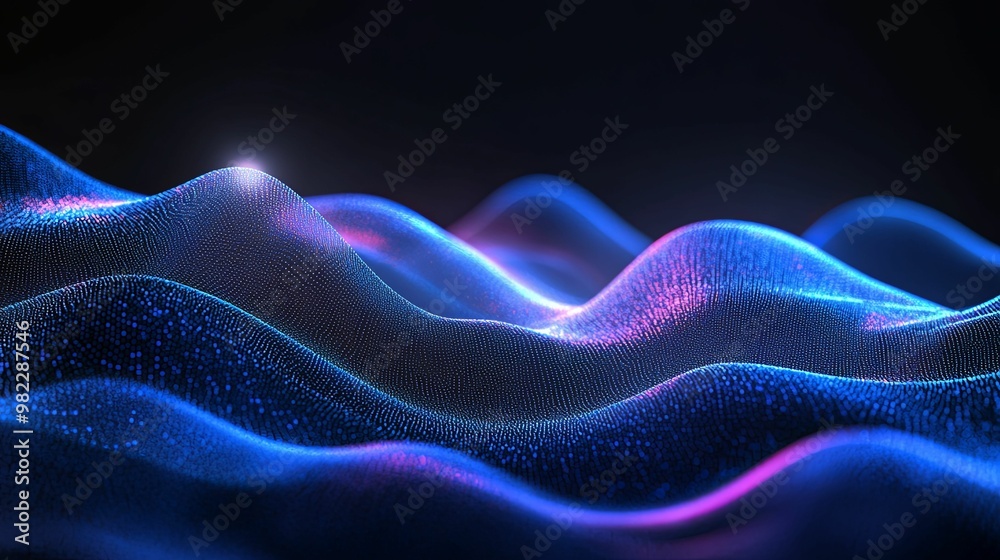 Obraz premium Abstract Blue and Pink Digital Waves with a Glow