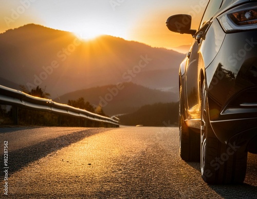 Exploring Scenic Mountain Roads at Sunset With a Stylish Black SUV