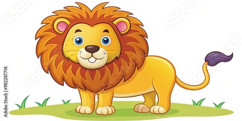 Colorful cartoon lion drawing with a friendly expression and simplified shapes for easy recognition photo