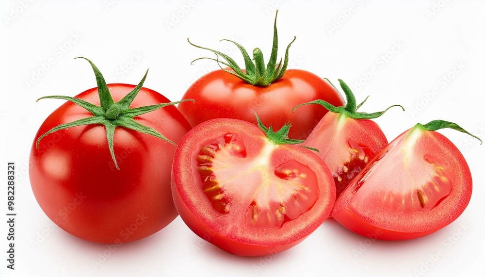 tomato fruit, vegetables many angles view side top front group slice cut on white isolated background tomato fruit, vegetables many angles view side top front group slice cut on white isolated background