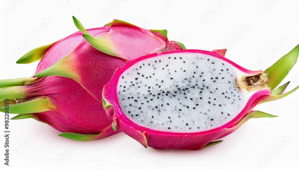 dragon fruit, many angles view side top front group slice cut on white isolated background dragon fruit, many angles view side top front group slice cut on white isolated background