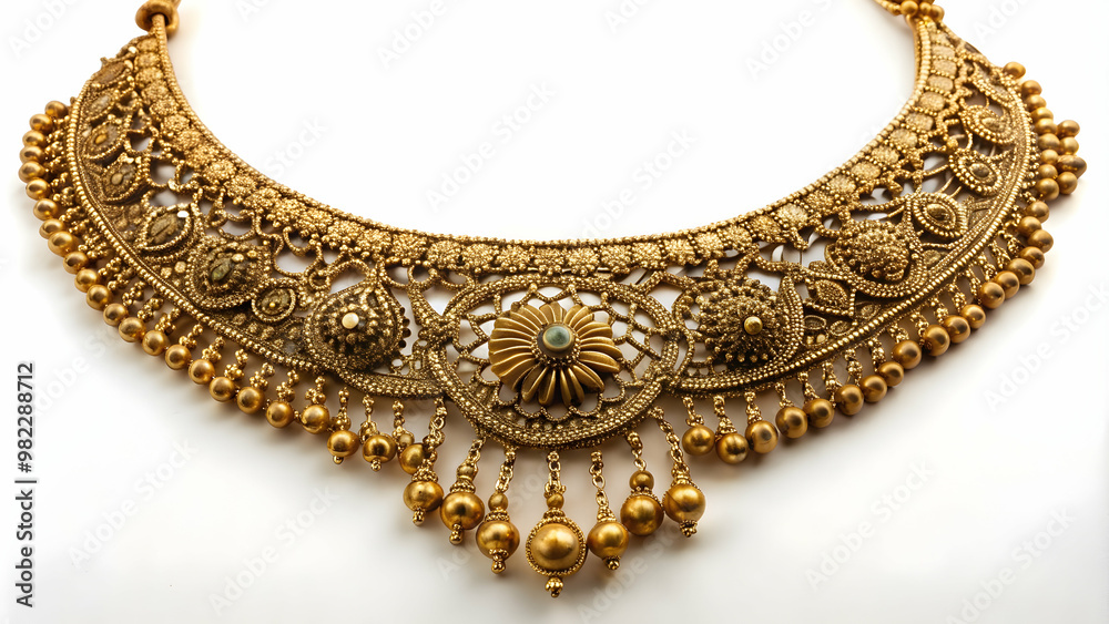 Obraz premium Antique gold necklace with intricate designs , jewelry, ornament, antique, vintage, luxury, chain, pendant, fashion