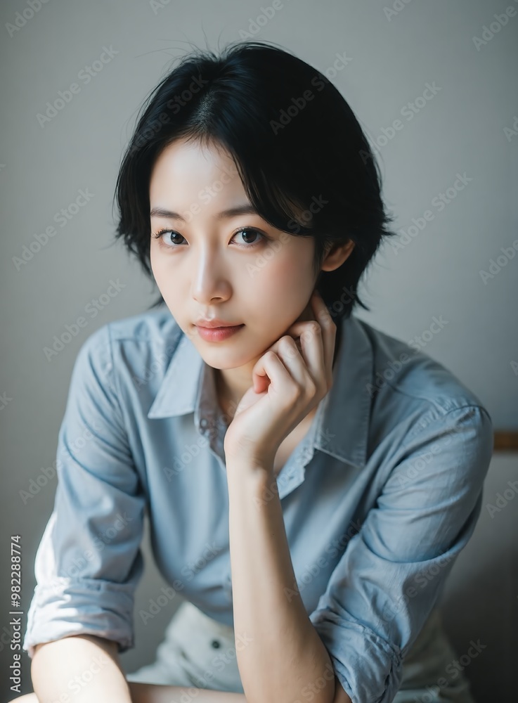 Elegant Asian Beauty model: Collection of Natural Short Hair Portraits. Royalty-Free Images for Commercial Use, No Model Release Required, Perfect for Advertising & Editorial Projects Elegant Asian Beauty model: Collection of Natural Short Hair Portraits. Royalty-Free Images for Commercial Use, No Model Release Required, Perfect for Advertising & Editorial Projects