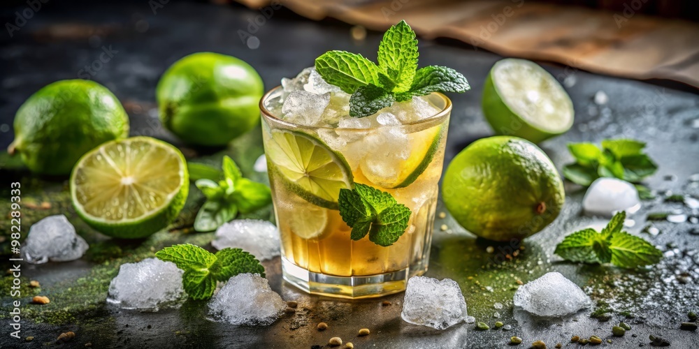 Crushed ice, zesty lime juice, and fragrant mint leaves mingle with a splash of rum in a chilled Crushed ice, zesty lime juice, and fragrant mint leaves mingle with a splash of rum in a chilled