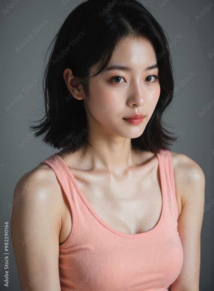 Elegant Asian Beauty model: Collection of Natural Short Hair Portraits. Royalty-Free Images for Commercial Use, No Model Release Required, Perfect for Advertising & Editorial Projects