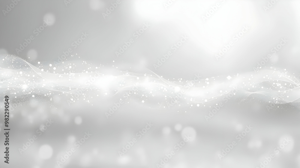 Abstract Silver Background with Glowing White Particles and Blurred Lights Abstract Silver Background with Glowing White Particles and Blurred Lights