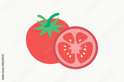 Whole, sliced, quarter, half of a tomato fruit silhouette vector illustration icon art.
