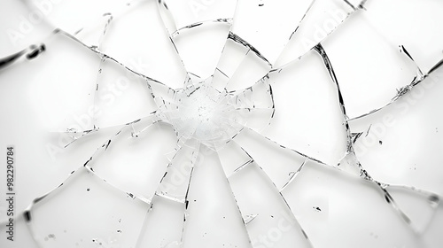 A Close-Up View of Cracked Glass with a White Background, Showing the Intricate Patterns of the Fractures