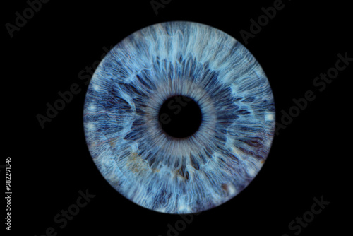 Close up of eye iris on black background, macro, photography	