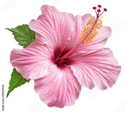 PNG Beautiful pink hibiscus flower with green leaves photo
