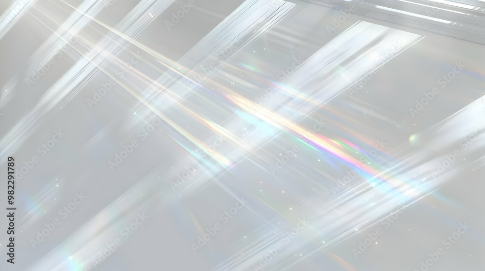 Abstract White Background with Diagonal Rainbow Light Rays and Glimmering Texture Abstract White Background with Diagonal Rainbow Light Rays and Glimmering Texture