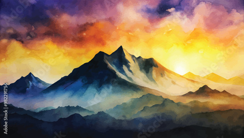 Watercolor Silhouette of Mountains