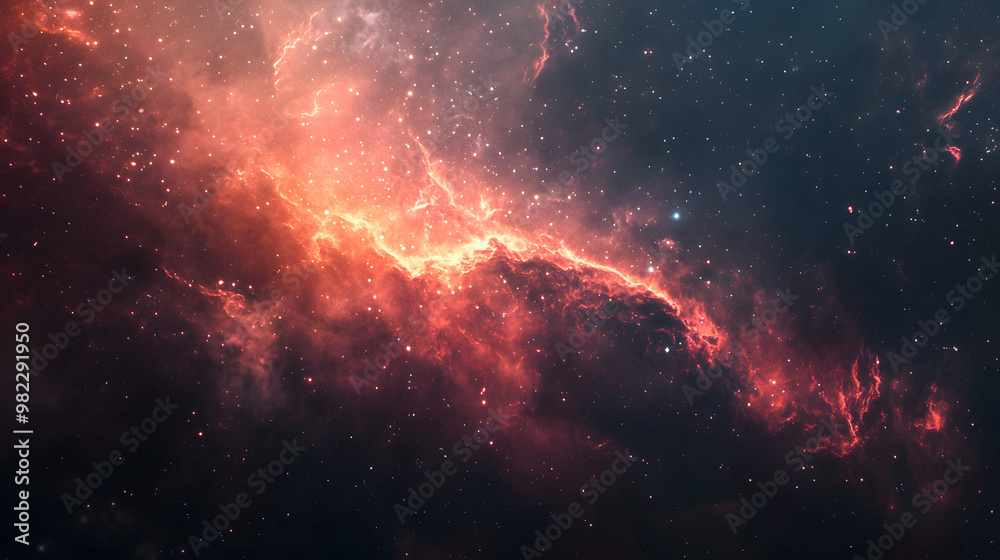 Fiery nebula explodes in a cosmic dance, painting the dark sky with swirling patterns of orange and blue flames Fiery nebula explodes in a cosmic dance, painting the dark sky with swirling patterns of orange and blue flames
