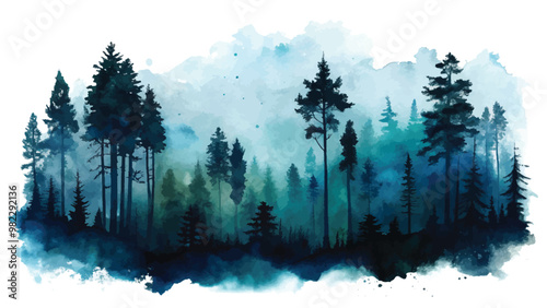 Watercolor Silhouette of Forest