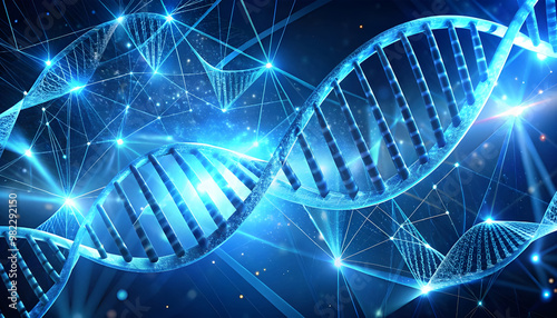 Abstract DNA double helix in futuristic technology style Science concept DNA blue background