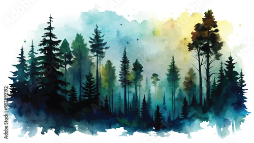 Watercolor Silhouette of a Forest