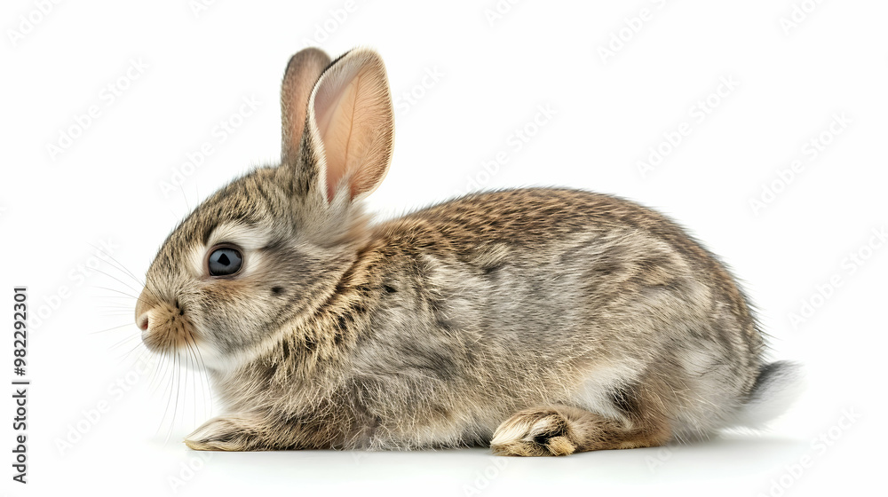 A Close-Up Photograph of a Small, Brown Bunny Lying on a White Background with its Head Turned to the Side, Showing its Soft Fur and Long Whiskers A Close-Up Photograph of a Small, Brown Bunny Lying on a White Background with its Head Turned to the Side, Showing its Soft Fur and Long Whiskers