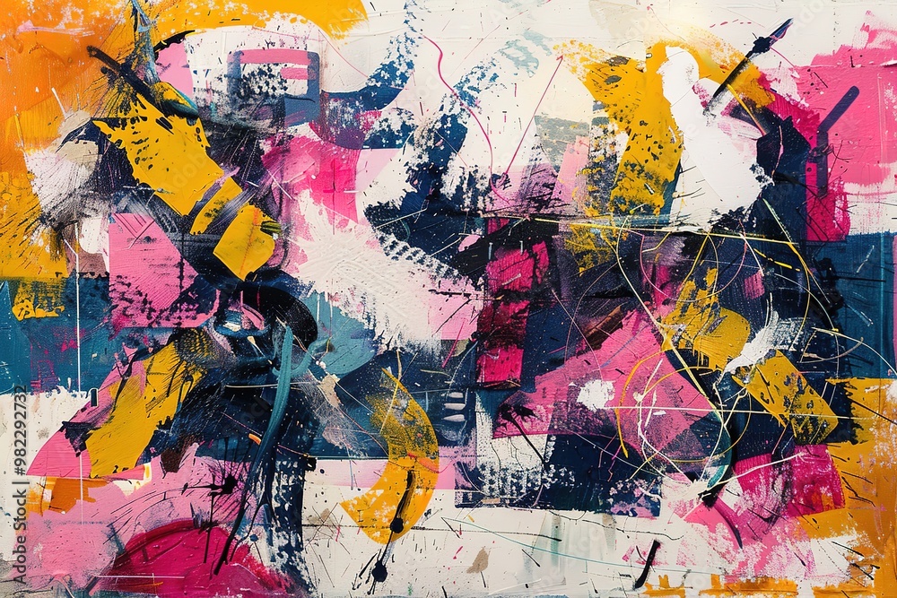 Fototapeta premium Abstract multicolor painting wtih grunge texture on canvas. Artwork mix brush stroke, splash color and oil, acrylic paint element. Modern contemporary art for wallpaper background