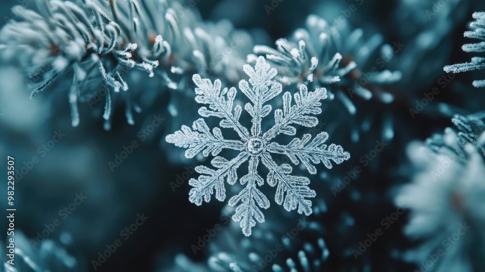 A delicate snowflake rests on a frosty pine branch, showcasing intricate patterns and the beauty of winter's chill. A delicate snowflake rests on a frosty pine branch, showcasing intricate patterns and the beauty of winter's chill.
