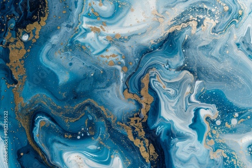 Photo of Ocean blue agate marble pattern with golden veins. Background texture for backdrops or mapping