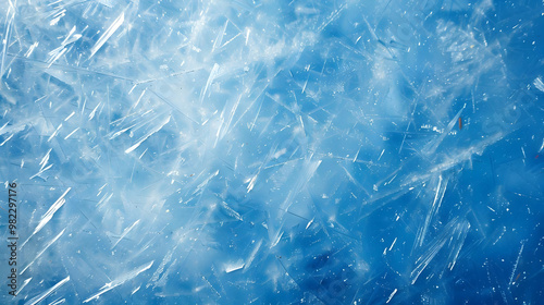 A Close-Up of a Frosted Blue Surface with Scratches and Marks, Capturing the Beauty of Winter's Icy Grip. photo