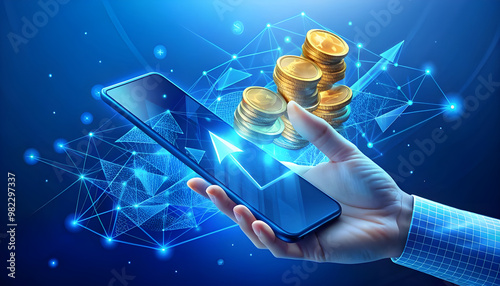 Wallpaper Mural Cashback concept 3D abstract phone in a hand with credit bank card falling coins return arrows Torontodigital.ca