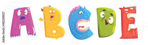 Funny Monster Alphabet Text Letter Character Vector Set