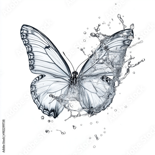 White background with water pattern butterfly