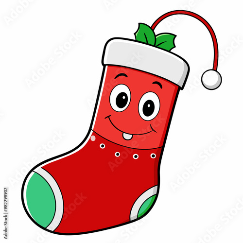 Christmas stocking with cartoon face and Santa hat