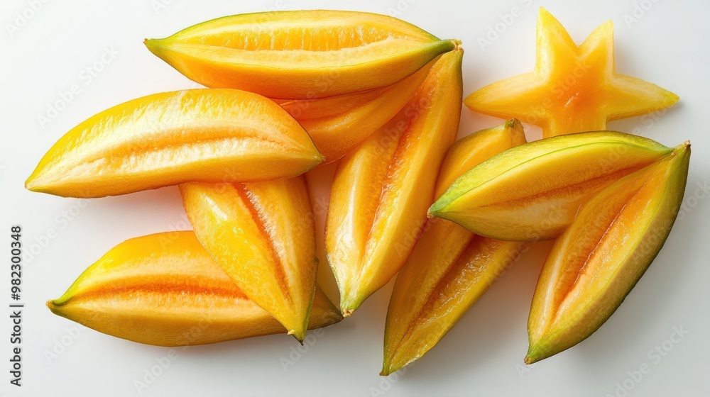 Fresh Starfruit Slices on White Background Fresh Starfruit Slices on White Background