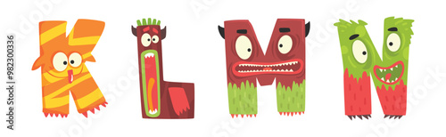 Funny Monster Alphabet Text Letter Character Vector Set