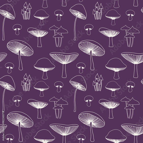 Hand drawn mushroom seamless pattern
