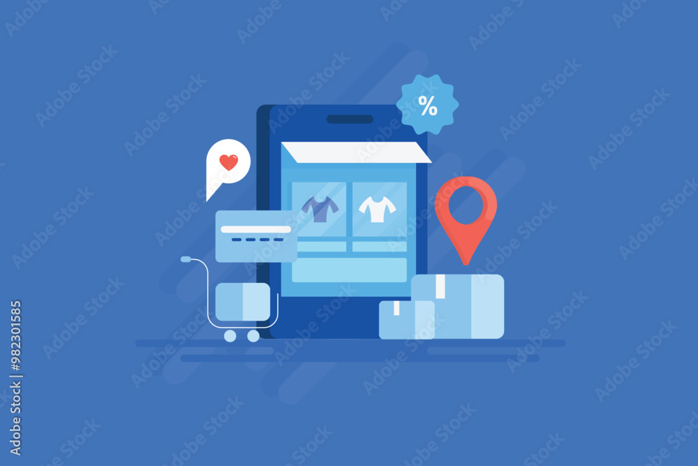 Ecommerce smartphone app, mobile shopping with secure digital transaction and online delivery service, vector illustration concept. Ecommerce smartphone app, mobile shopping with secure digital transaction and online delivery service, vector illustration concept.