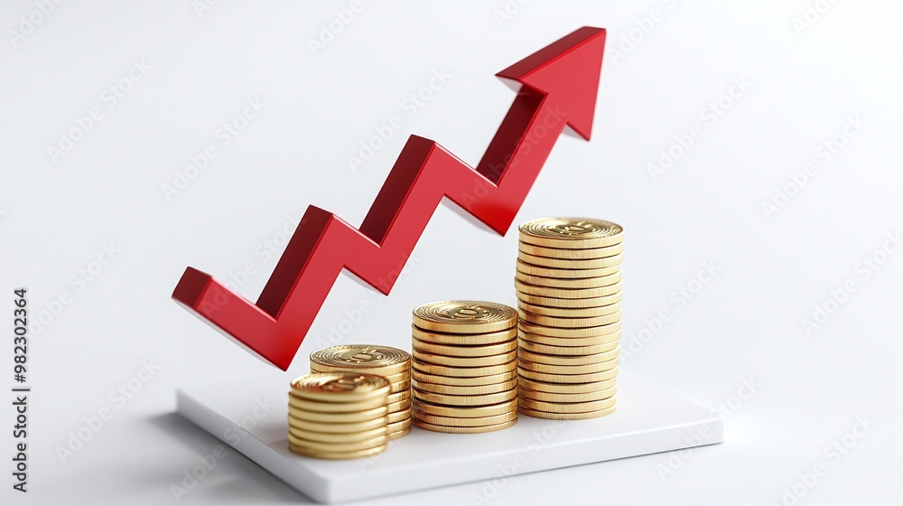 A dynamic image depicting financial growth with rising coins and an upward trend arrow, symbolizing success and investment. Public debt on economic growth. A dynamic image depicting financial growth with rising coins and an upward trend arrow, symbolizing success and investment. Public debt on economic growth.